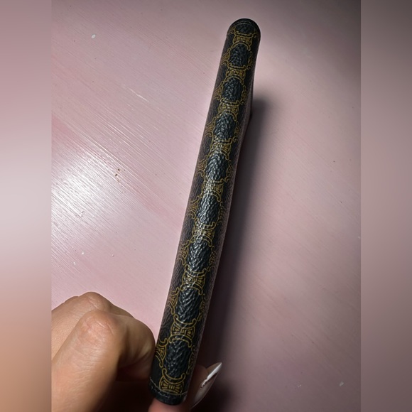 CELINE- Long Bifold Wallet Black and Gold Vintage Leather Coin Card - Picture 4 of 16